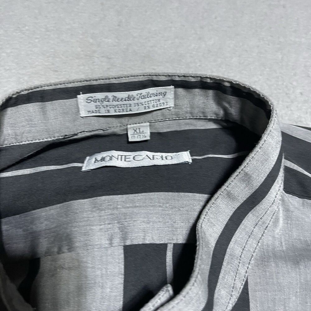 Vintage Monte Carlo Shirt Mens XL‎ Black Gray Striped Long Sleeve Button 80s - Picture 4 of 7